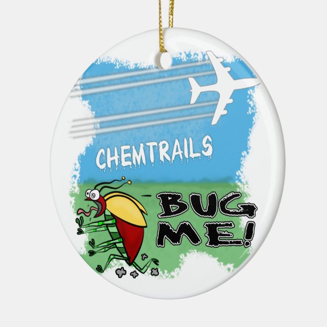 Bug running away from chemtrail plane ceramic tree decoration (Left)