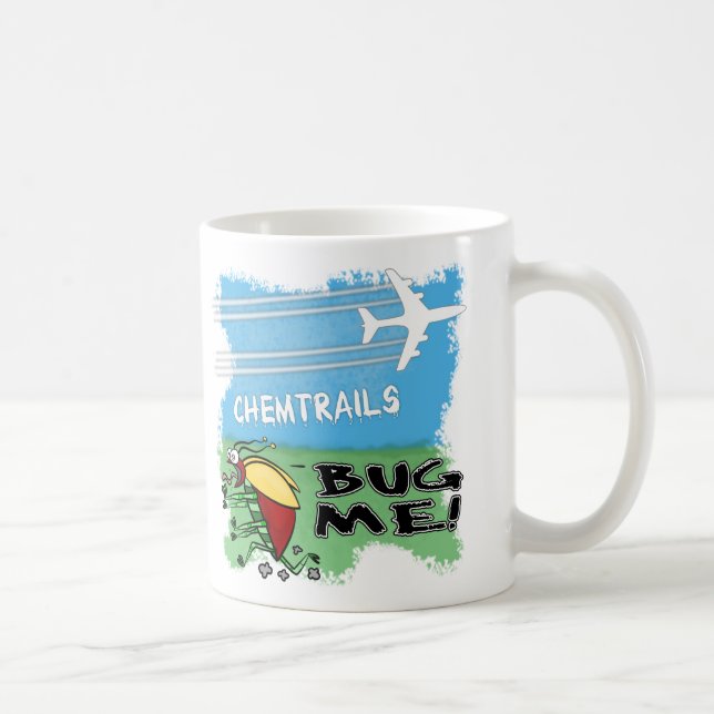 Bug running away from chemtrail plane coffee mug (Right)