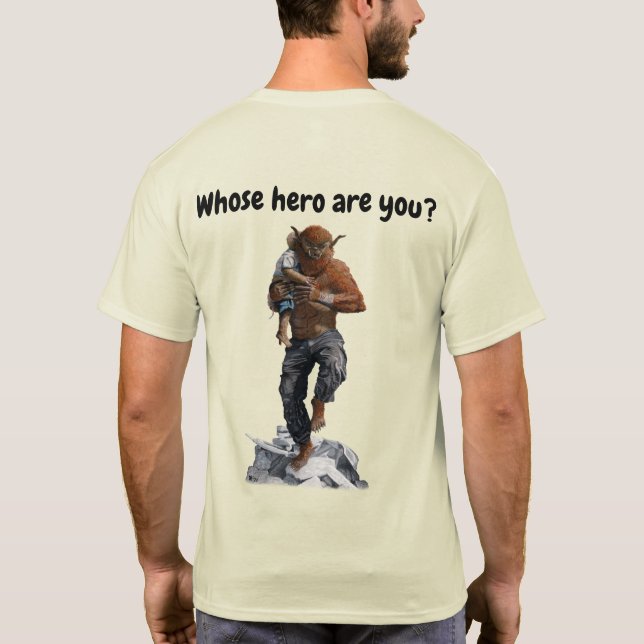 Bugbear Hero Rescuing Child Fantasy Art Shirt (Back)