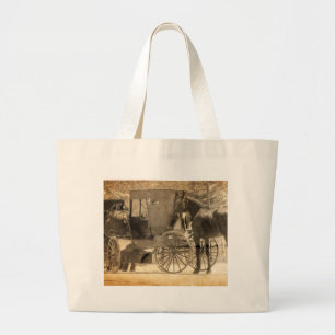 Buggy Before The Horse, Amish Bring Home New Horse Large Tote Bag