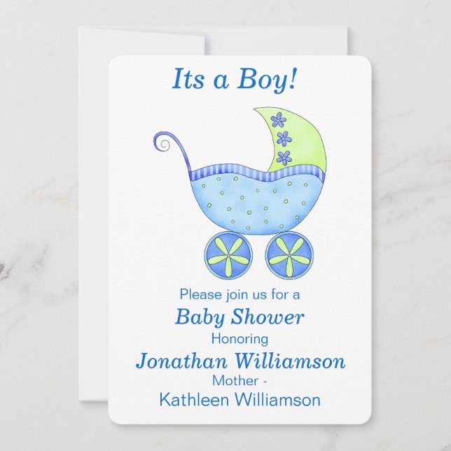 Buggy Carriage Its a Boy Baby Shower Invitation (Front)