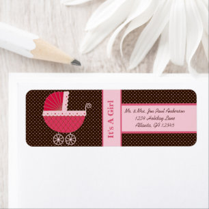 Buggy New Baby It's A Girl Brown & Pink Dots