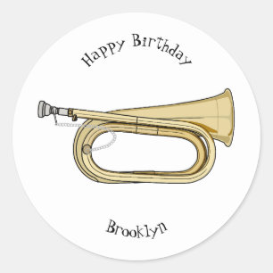 Bugle cartoon illustration classic round sticker
