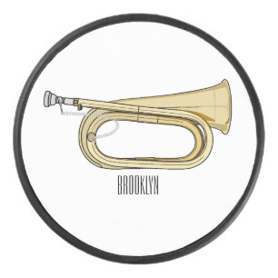 Bugle cartoon illustration  hockey puck