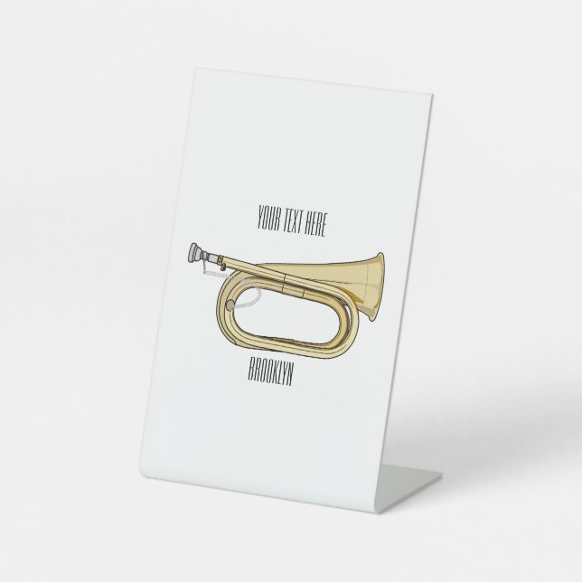 Bugle cartoon illustration  pedestal sign (Front)