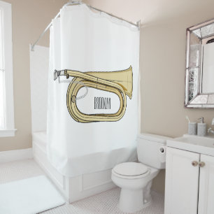 Bugle cartoon illustration shower curtain