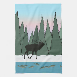 Bugling Bull Elk and Fish Bath Towel Set