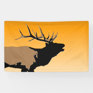 Bugling Bull Elk at Sunset Original Wildlife Art Banner