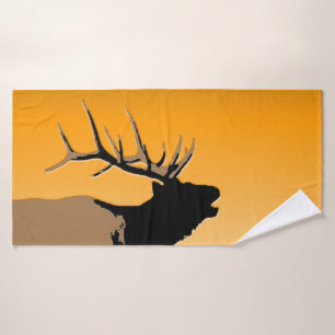 Bugling Bull Elk at Sunset Original Wildlife Art Bath Towel Set
