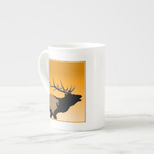 Bugling Bull Elk at Sunset Original Wildlife Art Bone China Mug
