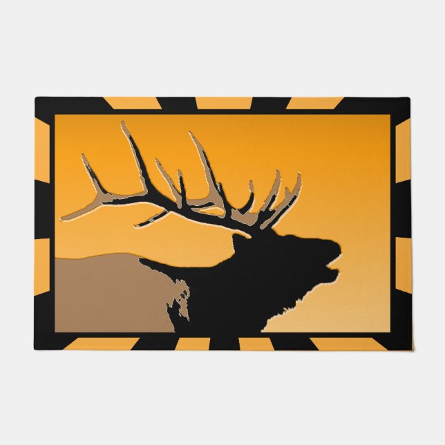 Bugling Bull Elk at Sunset Original Wildlife Art Doormat (Front)