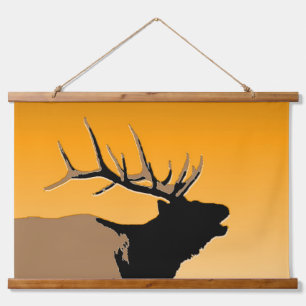 Bugling Bull Elk at Sunset Original Wildlife Art Hanging Tapestry