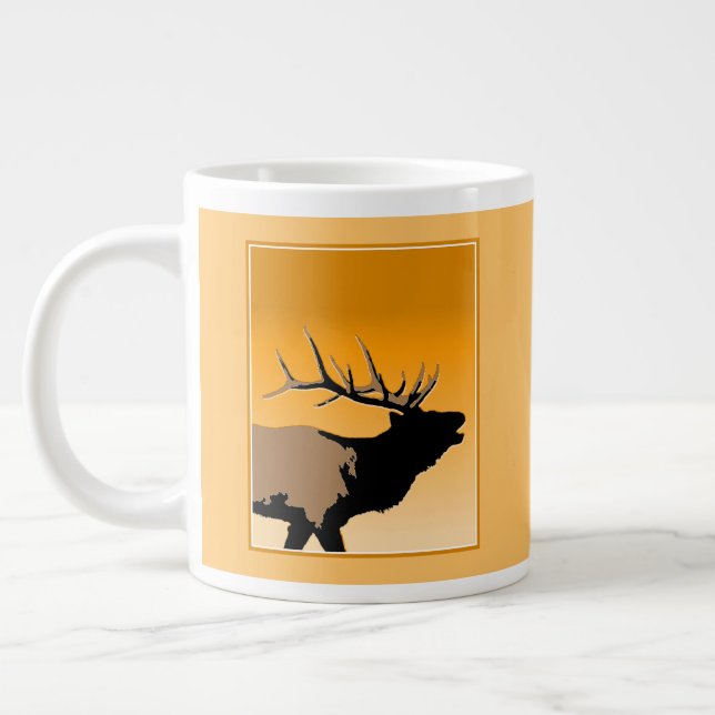 Bugling Bull Elk at Sunset Original Wildlife Art Large Coffee Mug (Left)