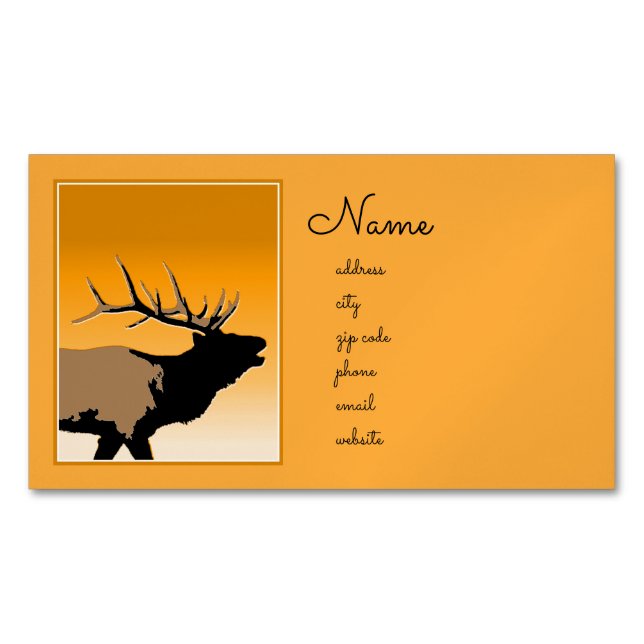 Bugling Bull Elk at Sunset Original Wildlife Art Magnetic Business Card (Front)