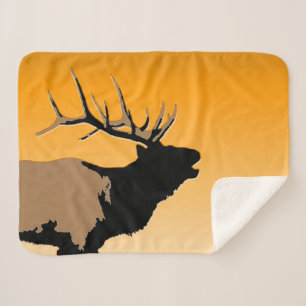 Bugling Bull Elk at Sunset Original Wildlife Art Sherpa Blanket