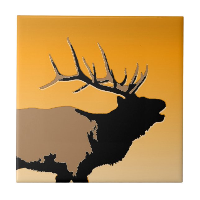 Bugling Bull Elk at Sunset Original Wildlife Art Tile (Front)