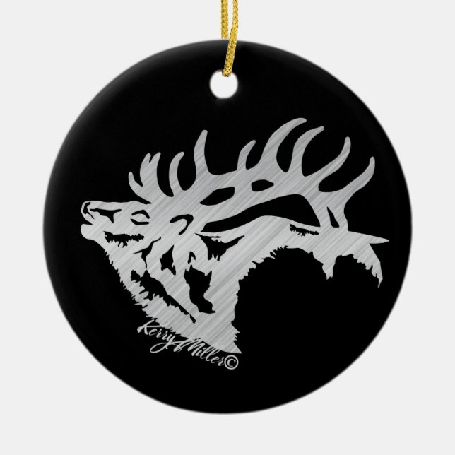 Bugling Bull Elk Ceramic Ornament (Front)