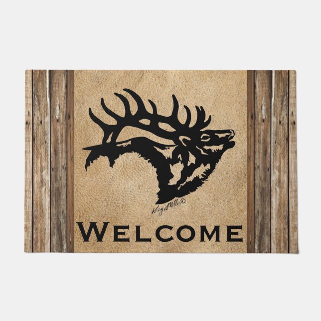 Bugling Bull Elk Welcome Doormat (Front)
