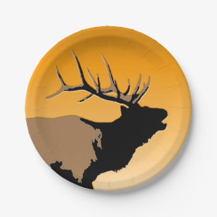 Bugling Elk at Sunset  - Original Wildlife Art Paper Plate
