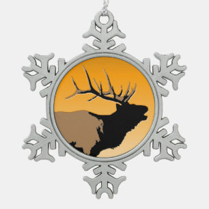Bugling Elk at Sunset  - Original Wildlife Art Snowflake Pewter Christmas Ornament