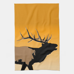 Bugling Elk at Sunset  - Original Wildlife Art Tea Towel