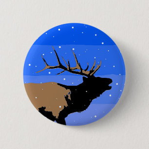 Bugling Elk in Winter - Original Wildlife Art 6 Cm Round Badge