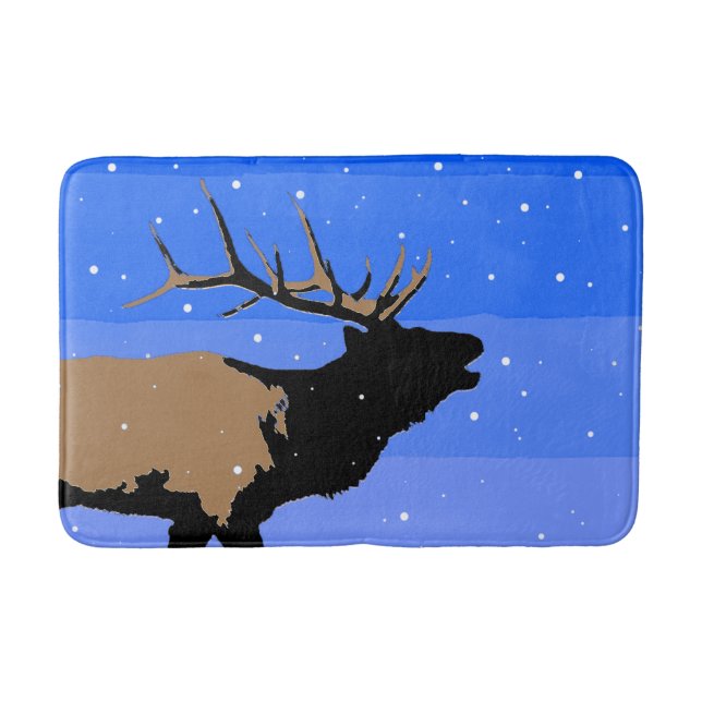 Bugling Elk in Winter  - Original Wildlife Art Bath Mat (Front)