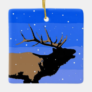 Bugling Elk in Winter  - Original Wildlife Art Ceramic Ornament