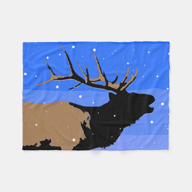 Bugling Elk in Winter  - Original Wildlife Art Fleece Blanket (Front (Horizontal))