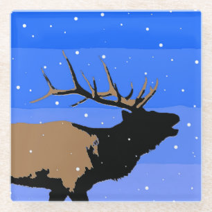 Bugling Elk in Winter - Original Wildlife Art Glass Coaster
