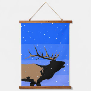 Bugling Elk in Winter - Original Wildlife Art Hanging Tapestry