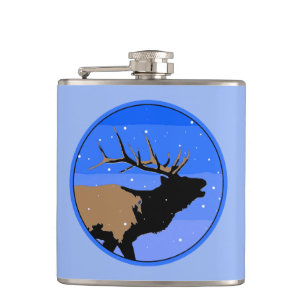 Bugling Elk in Winter - Original Wildlife Art Hip Flask