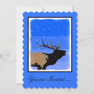 Bugling Elk in Winter  - Original Wildlife Art Invitation
