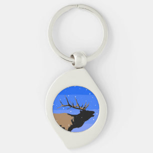 Bugling Elk in Winter - Original Wildlife Art Key Ring