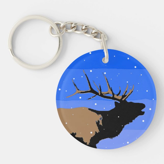 Bugling Elk in Winter  - Original Wildlife Art Key Ring (Front)
