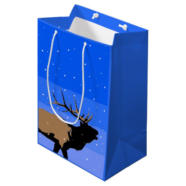 Bugling Elk in Winter  - Original Wildlife Art Medium Gift Bag (Front Angled)