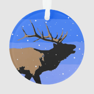 Bugling Elk in Winter - Original Wildlife Art Ornament