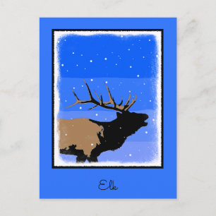 Bugling Elk in Winter - Original Wildlife Art Postcard