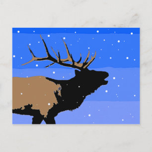Bugling Elk in Winter  - Original Wildlife Art Postcard