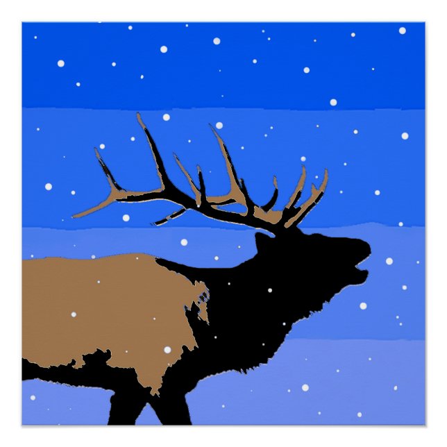 Bugling Elk in Winter  - Original Wildlife Art Poster (Front)