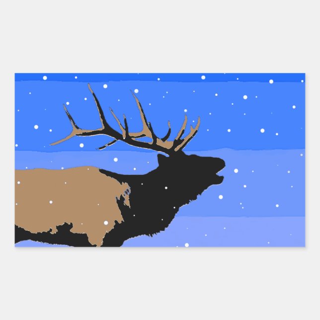 Bugling Elk in Winter  - Original Wildlife Art Rectangular Sticker (Front)
