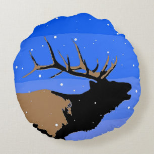 Bugling Elk in Winter - Original Wildlife Art Round Cushion