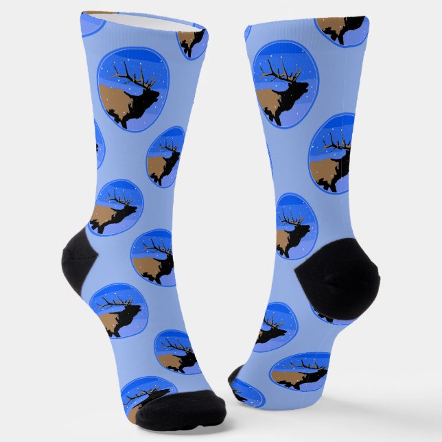 Bugling Elk in Winter  - Original Wildlife Art Socks (Angled)