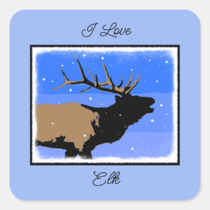 Bugling Elk in Winter  - Original Wildlife Art Square Sticker