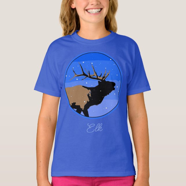 Bugling Elk in Winter  - Original Wildlife Art T-S T-Shirt (Front)