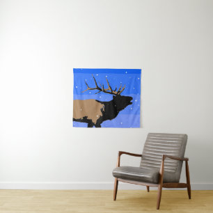 Bugling Elk in Winter - Original Wildlife Art Tapestry