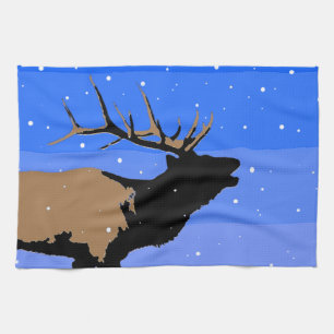 Bugling Elk in Winter  - Original Wildlife Art Tea Towel
