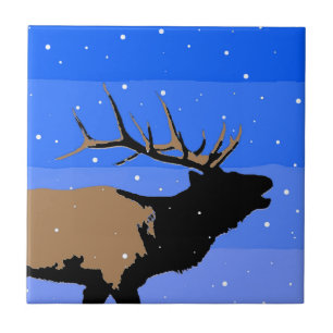 Bugling Elk in Winter - Original Wildlife Art Tile