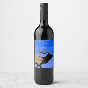 Bugling Elk in Winter - Original Wildlife Art Wine Label