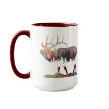 Bugling multicolor watercolor Elk silhouette mug